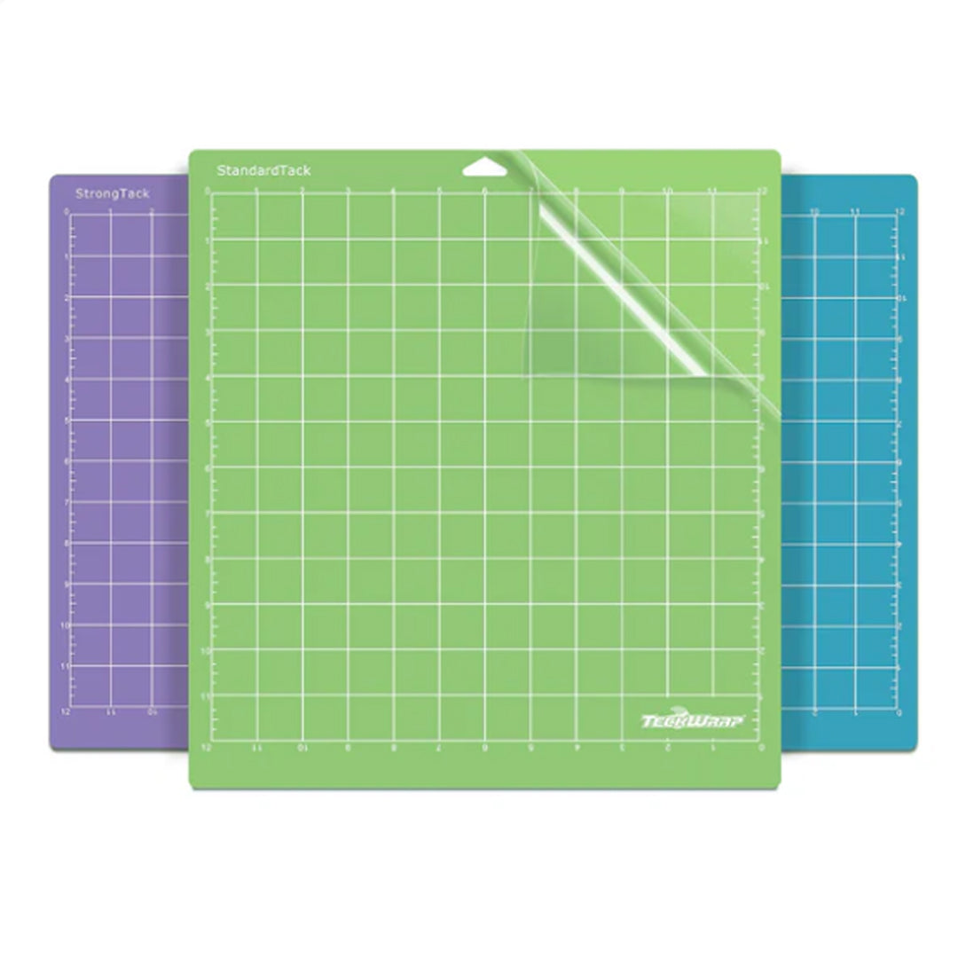 3 Different cutting Mats, Light Tack, Standard Tack, Strong Tack. (Blue, Green, Purple)